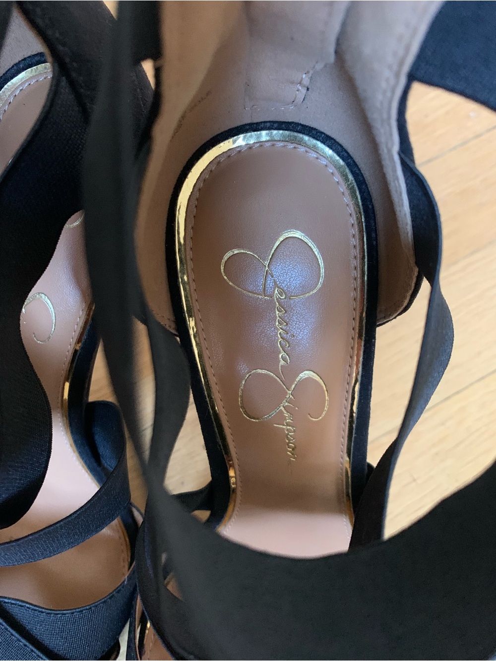 EUC JESSICA SIMPSON JULLRY Black Hi-Heel Back-Zip Elastic-Band Straps Size 10M - Picture 14 of 15